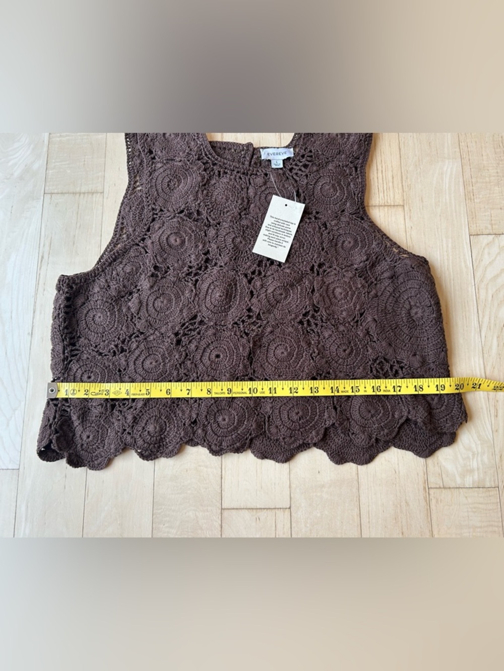 Evereve Hand Crochet Cotton Floral Lace Sleeveless Tank Brown Boho Sz Large NWT - Picture 9 of 16